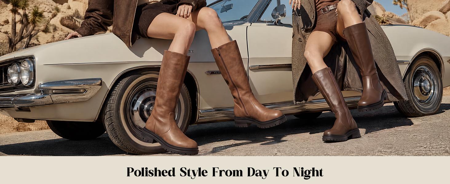 Coutgo Womens Knee High Boots Platform Chunky Heel Lug Sole Dress Boots | 1.8-inch Low Block Heel,Round Toe,Fall Winter,Dressy Casual,Side Zipper,Riding Boots,Long Boots,Tall Boots sohochic