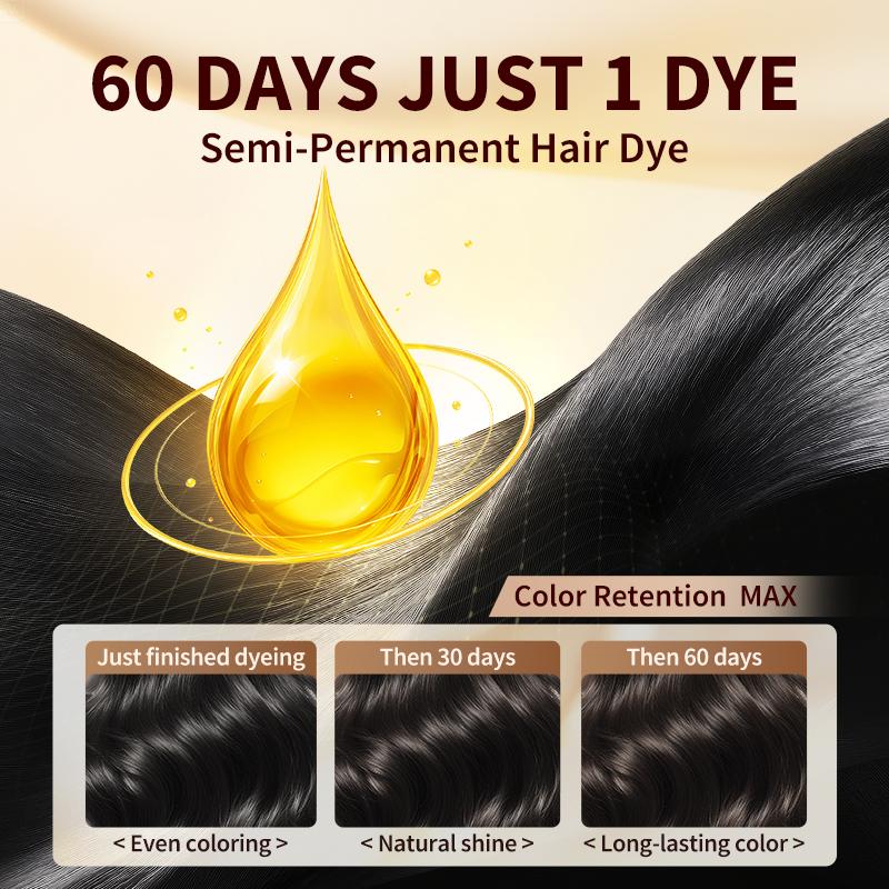 AKOIIN Black/Dark Brown Hair Dye Shampoo, 3-in-1 Hair Color Semi-Permanent, Unisex, 100% Gray Coverage, Lasts 60 Days, 7 Plant Extracts, Frizz-Free, with Dye Tools, 500ml