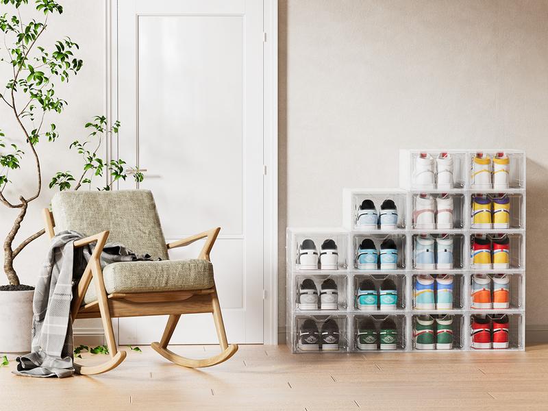 DELAMU Stackable Shoe Storage Box with Magnetic Door | Clear Dustproof Organizer for Dorm, Apartment & Bedroom | Space Saving Sneaker Display Cabinet |  Organiser box Racks shoe organizer bathroom organizer shoe cabinet storage hat organizer