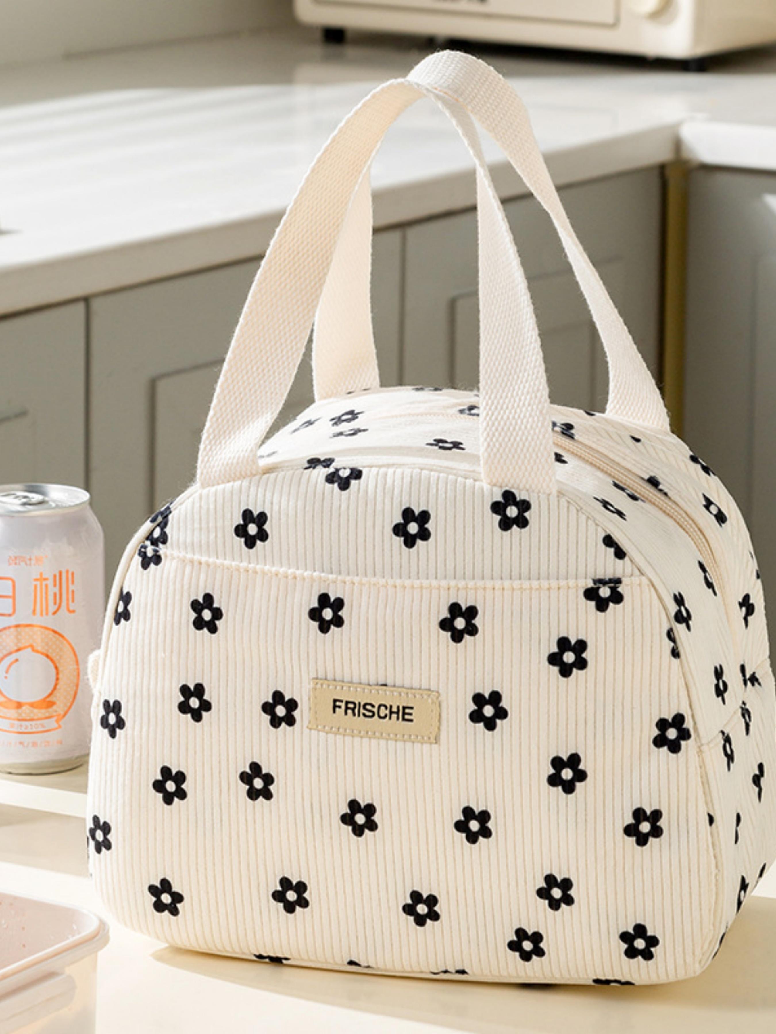 Strawberry Floral Large Capacity Insulated Lunch Box Bag, Heat-Resistant Wide Mouth Bento, Ideal for Picnics, Easy Carry, Spacious, Compatible with Containers