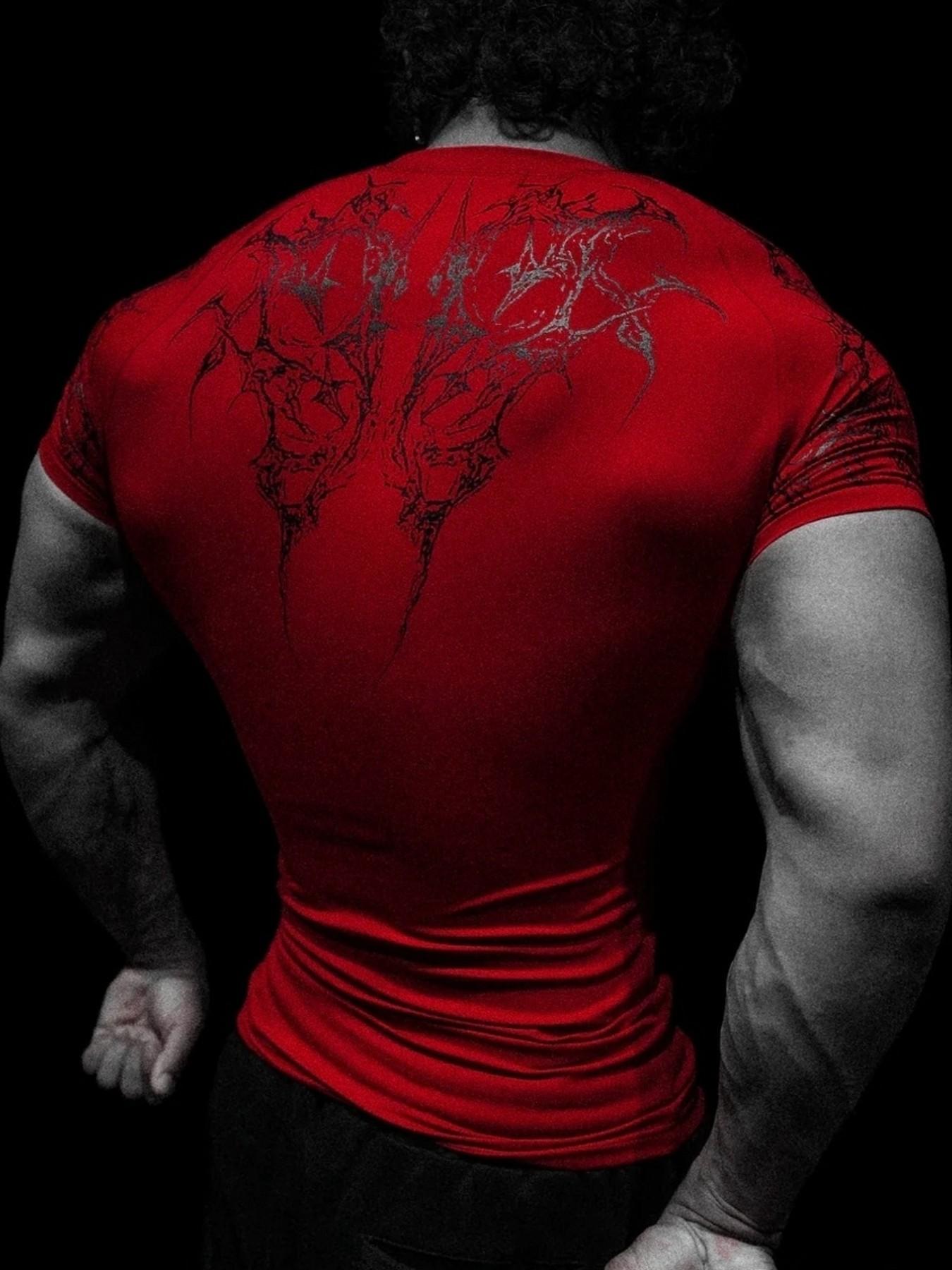 Men's Sporty Short Sleeve T-Shirt, All over Print, Slim-Fitting, Quick-Dry, Ideal for Gym, Running, Streetwear, Casual Daily Wear