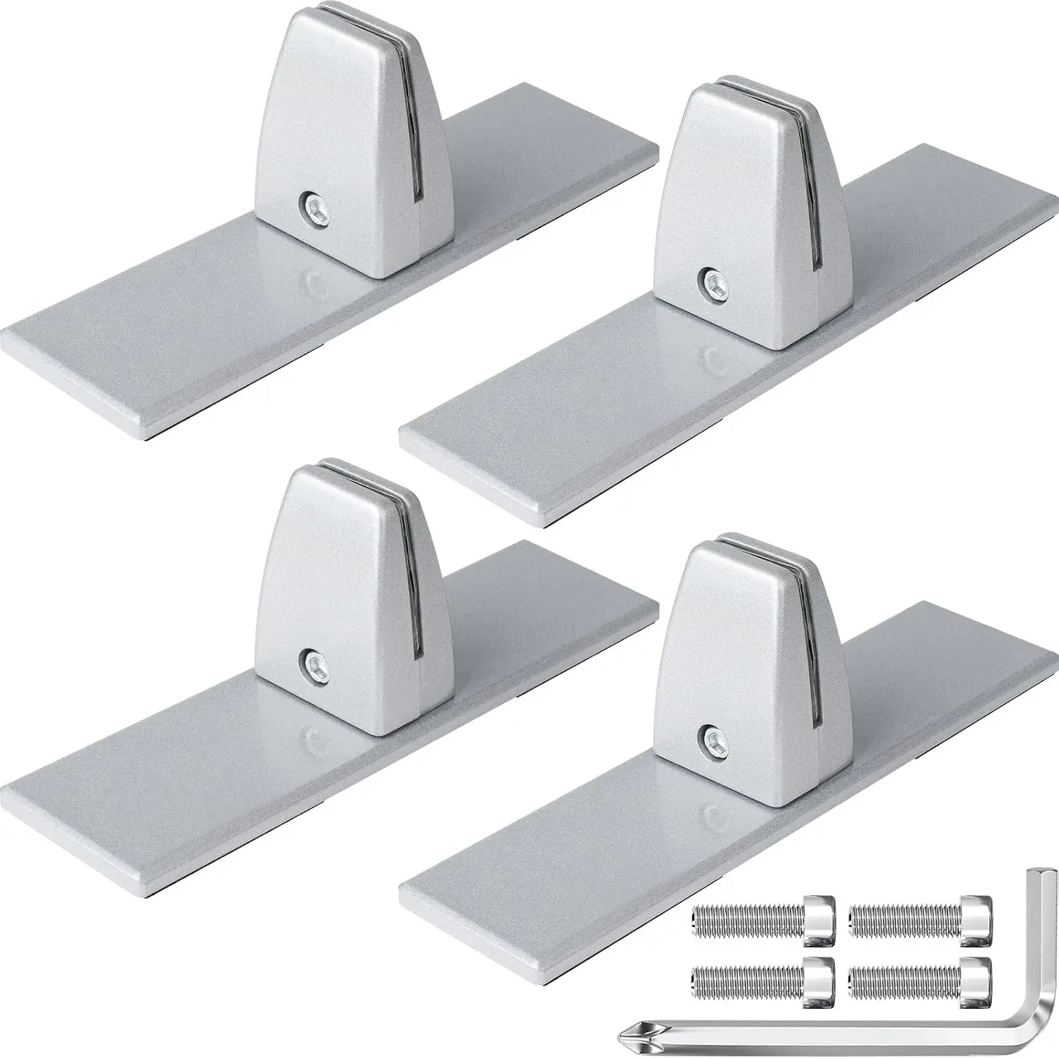 4 Packs Heavy Duty Aluminum Sneeze Guard Clamp Bracket, Stick On Partition Shield Base Stand for Clear Acrylic Desktop Countertop Reception