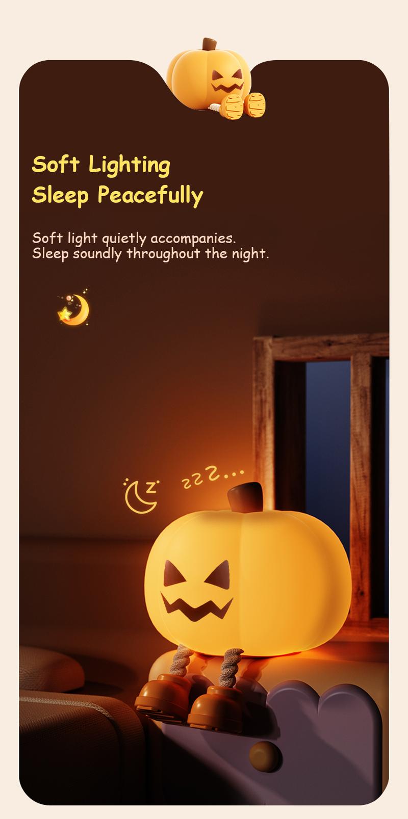 Halloween Pumpkin Night Light, Halloween Decorations Outdoor,Mini LED Pumpkin Lamp with 3 Level Dimmable, Nursery Nightlight for Kids, Silicone Rechargeable Bedside Touch Lamp, for Kids