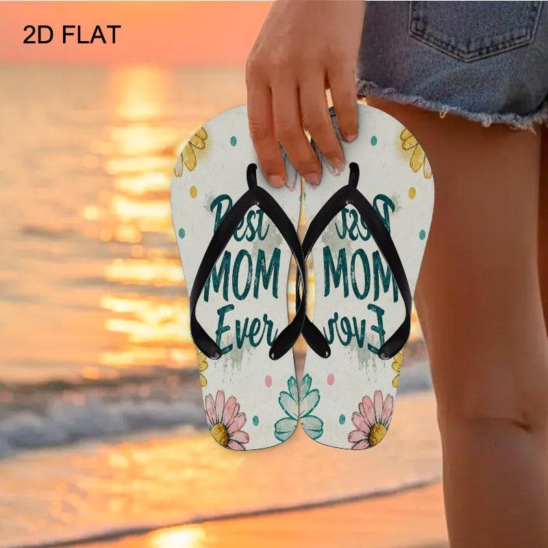 2026 Summer New Women's Flip Flops, Open Toe, Flat Heel, "Best MOM Ever" Daisy Decor, Multiple Colors&Sizes, Suitable for Mother's Day/Easter/Holiday Gift, All-Season Wear, Dry Clean, Fashion Sandals for Ladies, Women Shoes