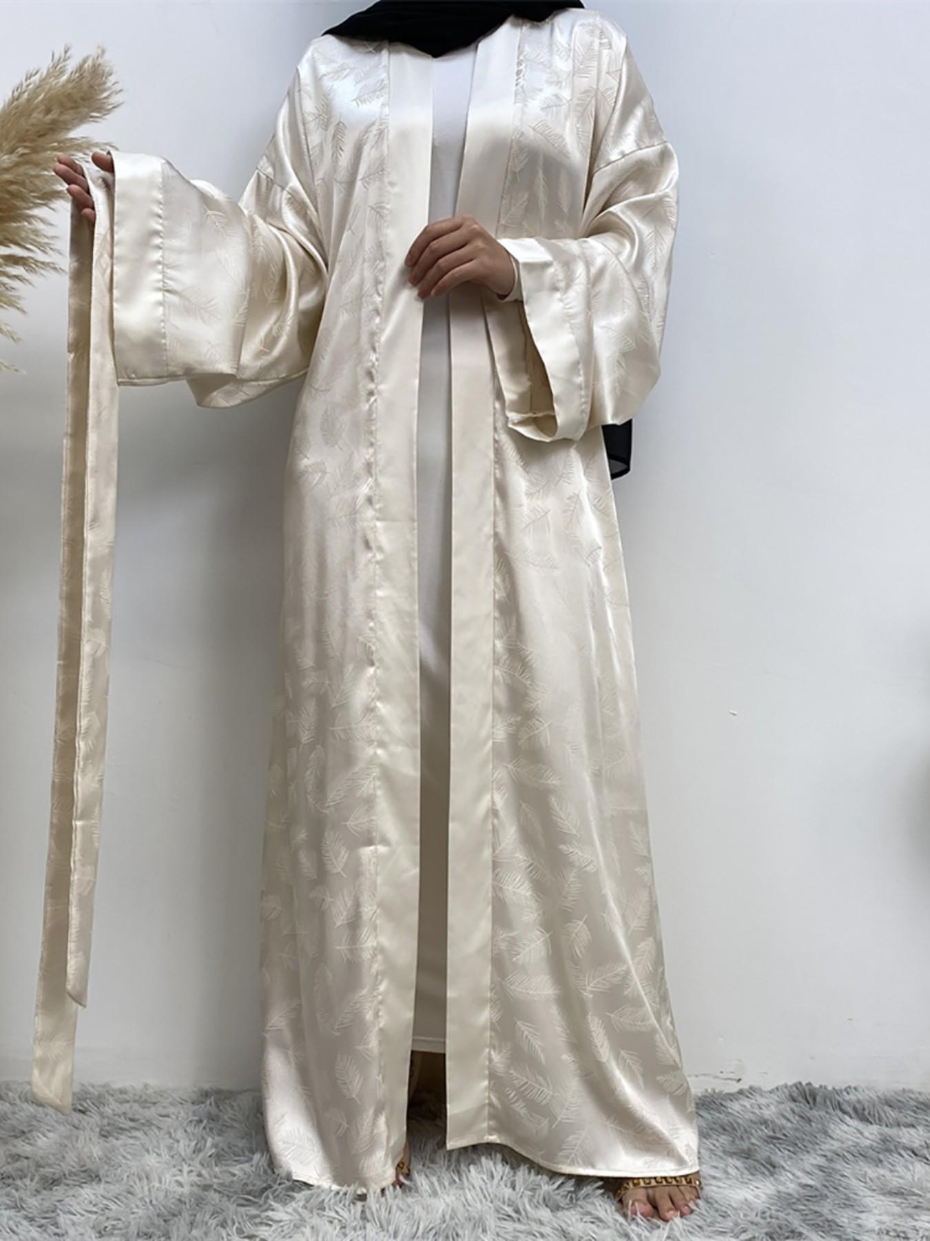 Women's Elegant Gold Foil Imitation Satin Lightweight Muslim Open Abayas, No Headscarf, All Seasons, Loose-Fitting Cardigan Top