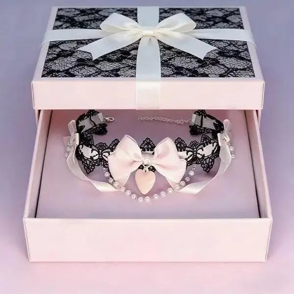 Sweet Lolita Pearl Lace Choker Necklace for Women, Y2K Ribbon Bowknot Romantic Statement Jewelry, Cute Elegant Photo Shoot Collarbone Chain Accessory, Soft Feminine Pearl Lace Necklace for Girls, Daily Wear, Party, Date Night & Wedding, Lightweight Aesthe