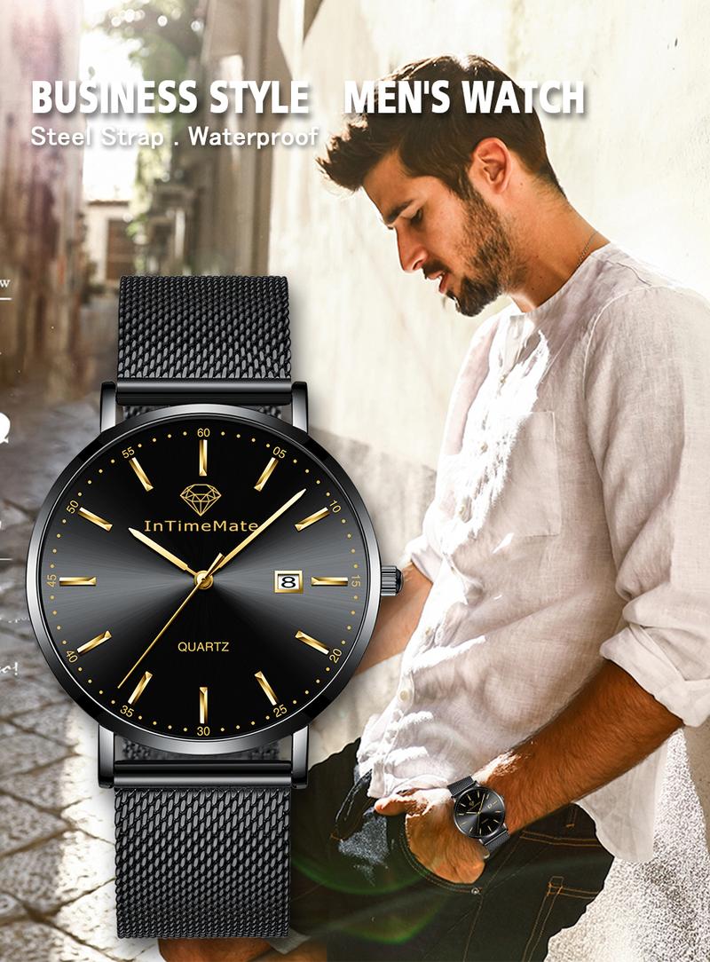 INTIMEMATE Ultra-thin Men's Watch; Stainless Steel Men's Watch; Casual Men's Watch; Business Formal Men's Watch; Lumcent Watch; Waterproof Men's Watch Black Dial