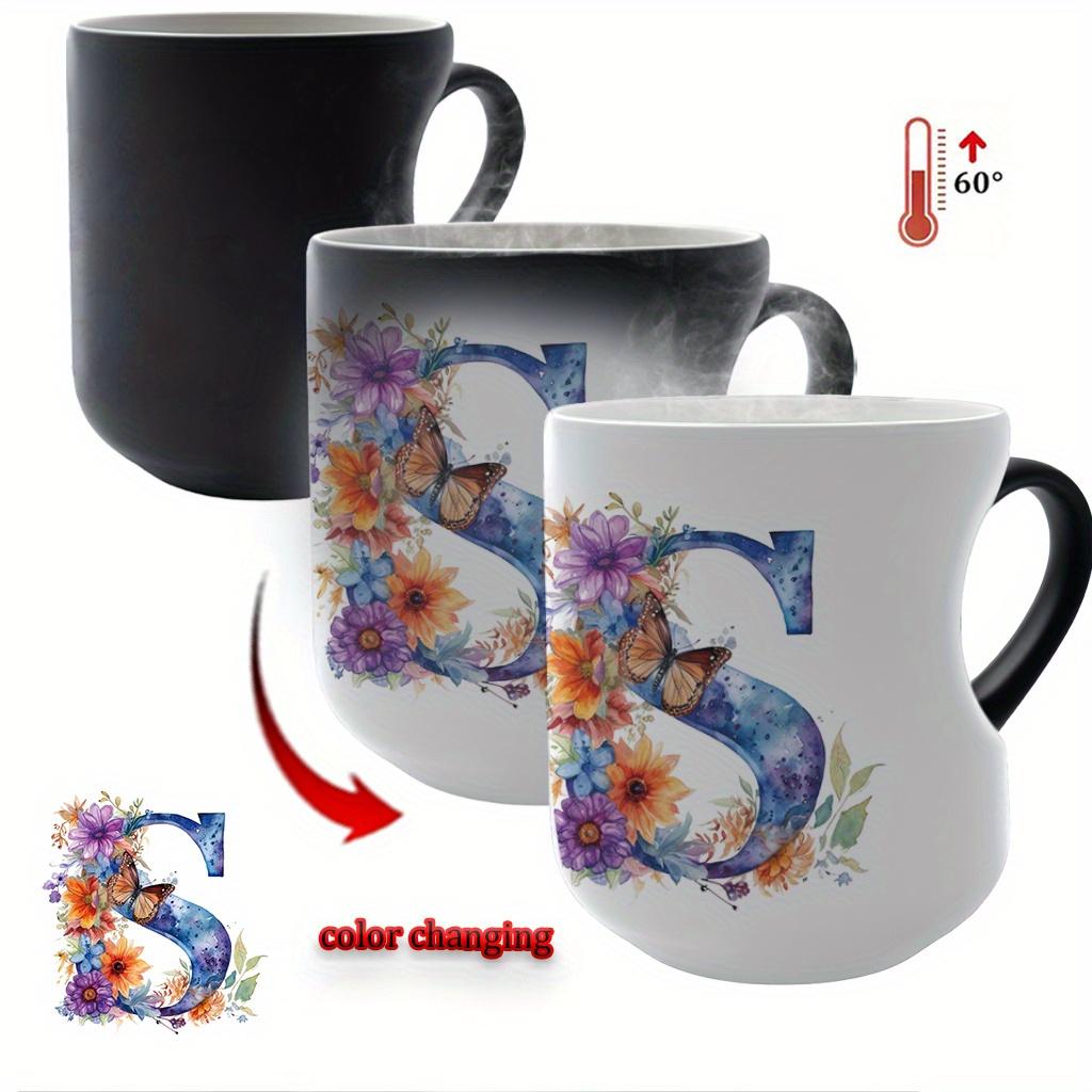 Color-changing ceramic mug, floral watercolor design, suitable for Halloween, Christmas, Valentine's Day, Mother's Day, Father's Day gifts (11 oz/330 ml)