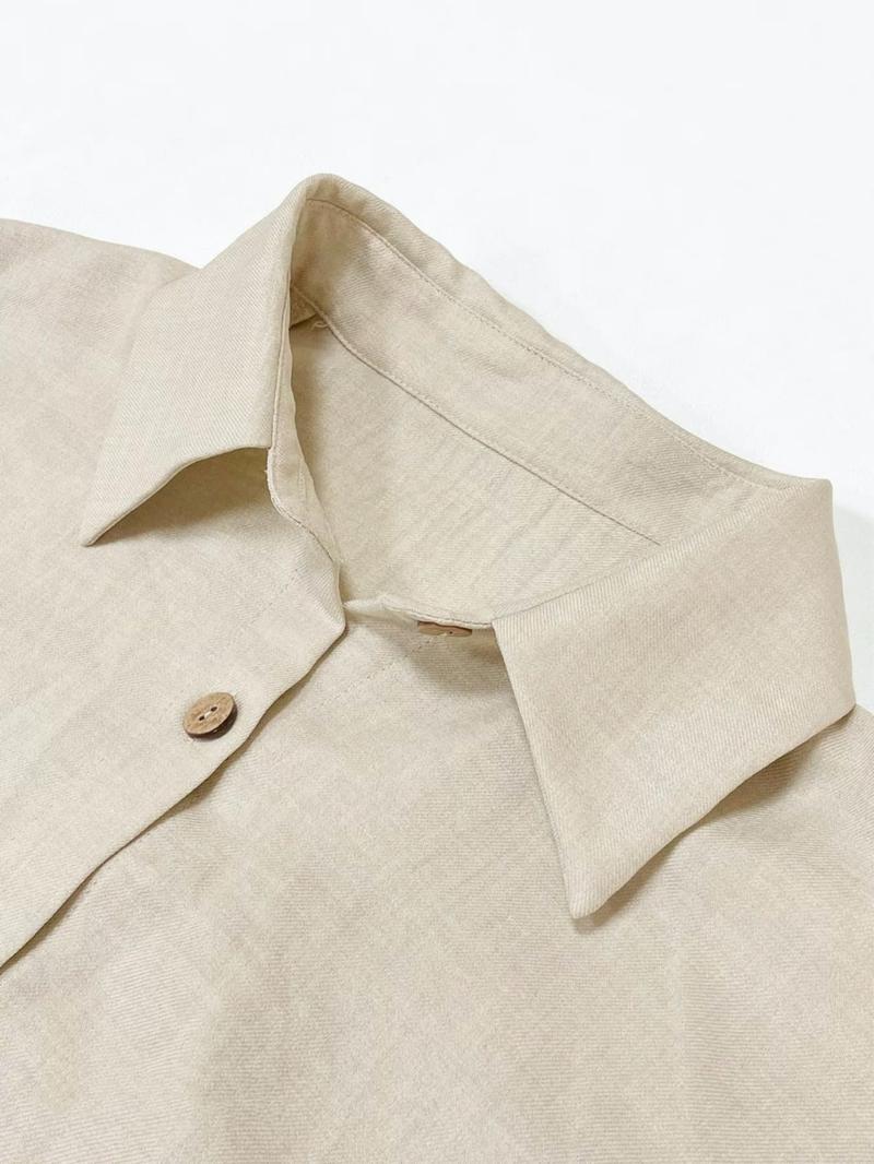 Lm131 Tie Front WideLeg Pants With Pockets & Women's Solid Button Front Shirt Two-piece Set,Casual Modest Outfit, Casual Fashion Set