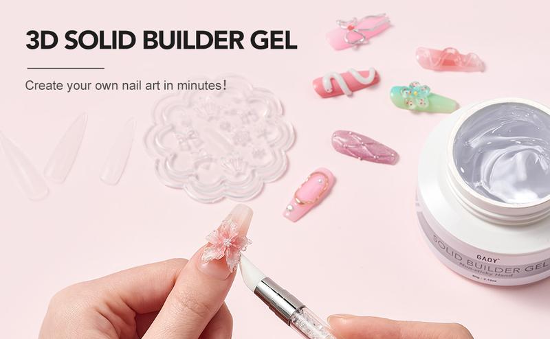 GAOY 60g Solid Builder Gel for Nails Holiday Gift Pick, Non-Sticky Hand Hard Gel, 3D Sculpting Gel for Nail Art Sculpture Carving Modeling and Nail Extension, Clear