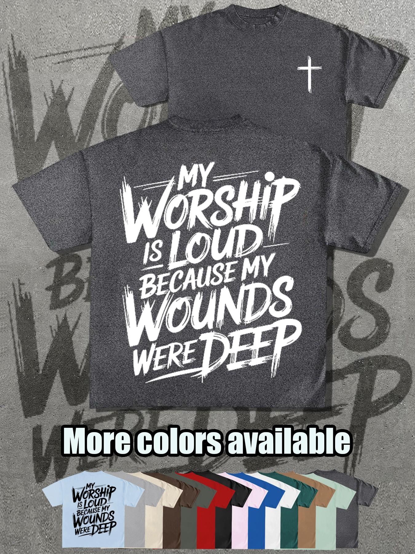 Christian Faith Theme T-Shirt, My Worship Is Loud Cross Print Short Sleeve, Loose Fit, Casual Long Top, Perfect Christian Gift