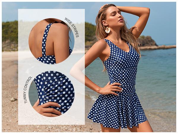 Yonique One Piece Swimsuits for Women Modest Tummy Control Swimdress Vintage Bathing Suits Skirt Swimwear