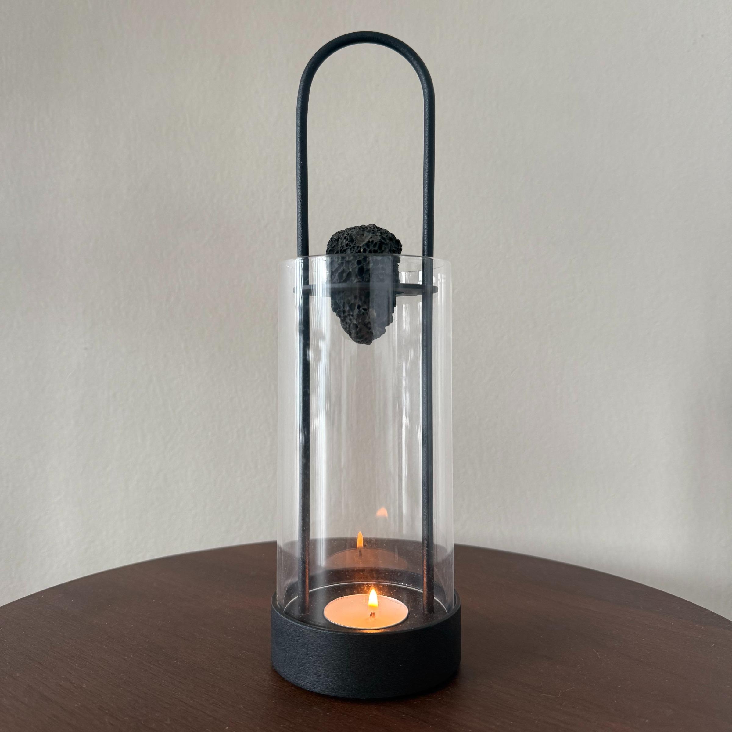 Portable Outdoor Essential Oil Diffuser Lamp, Windproof Design, Quartz Glass Metal Candle Holder, Home Volcanic Stone Aroma Night Light Gift