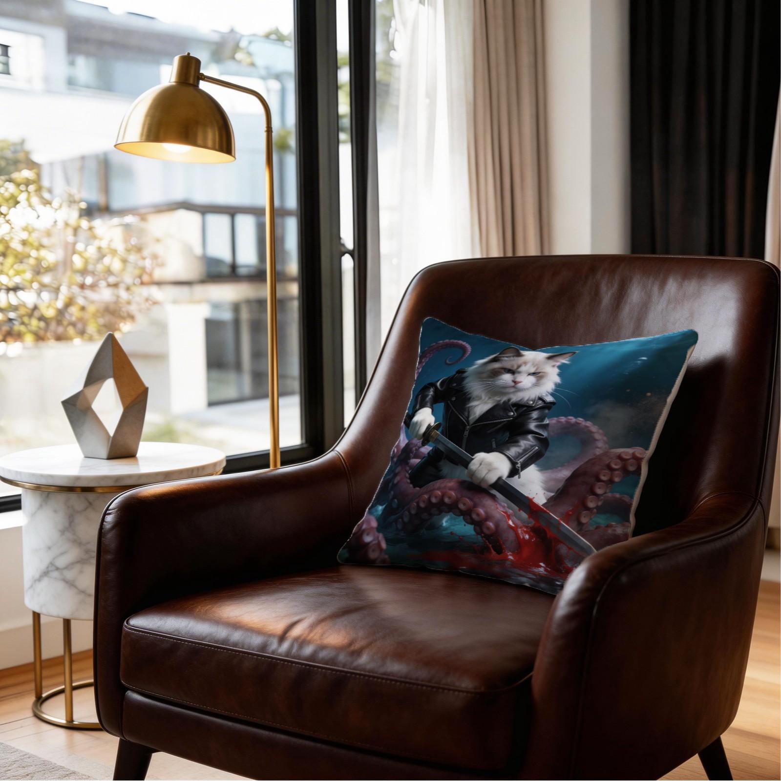 1 Pack Funny Animal Throw Pillow Set, HD Digital Print Samurai Cat / Pirate Garfield / Rocket Raccoon Accent Cushion, Non-Fade Decorative Pillow for Couch & Bed, Cool Gift for Pet Lovers, 18×18 Inch Home Decor