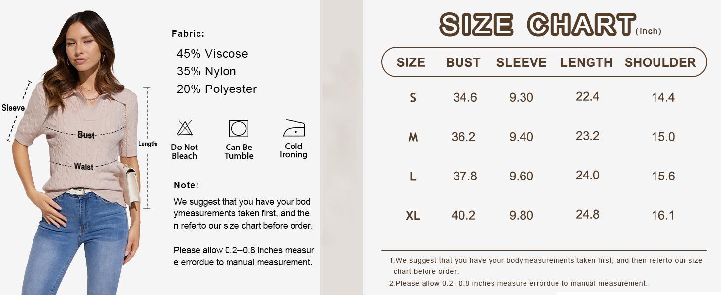 Saodimallsu Women's Cable Short Sleeve Sweaters Tops Solid Lapel V Neck Knit Casual Soft Pullover Shirt