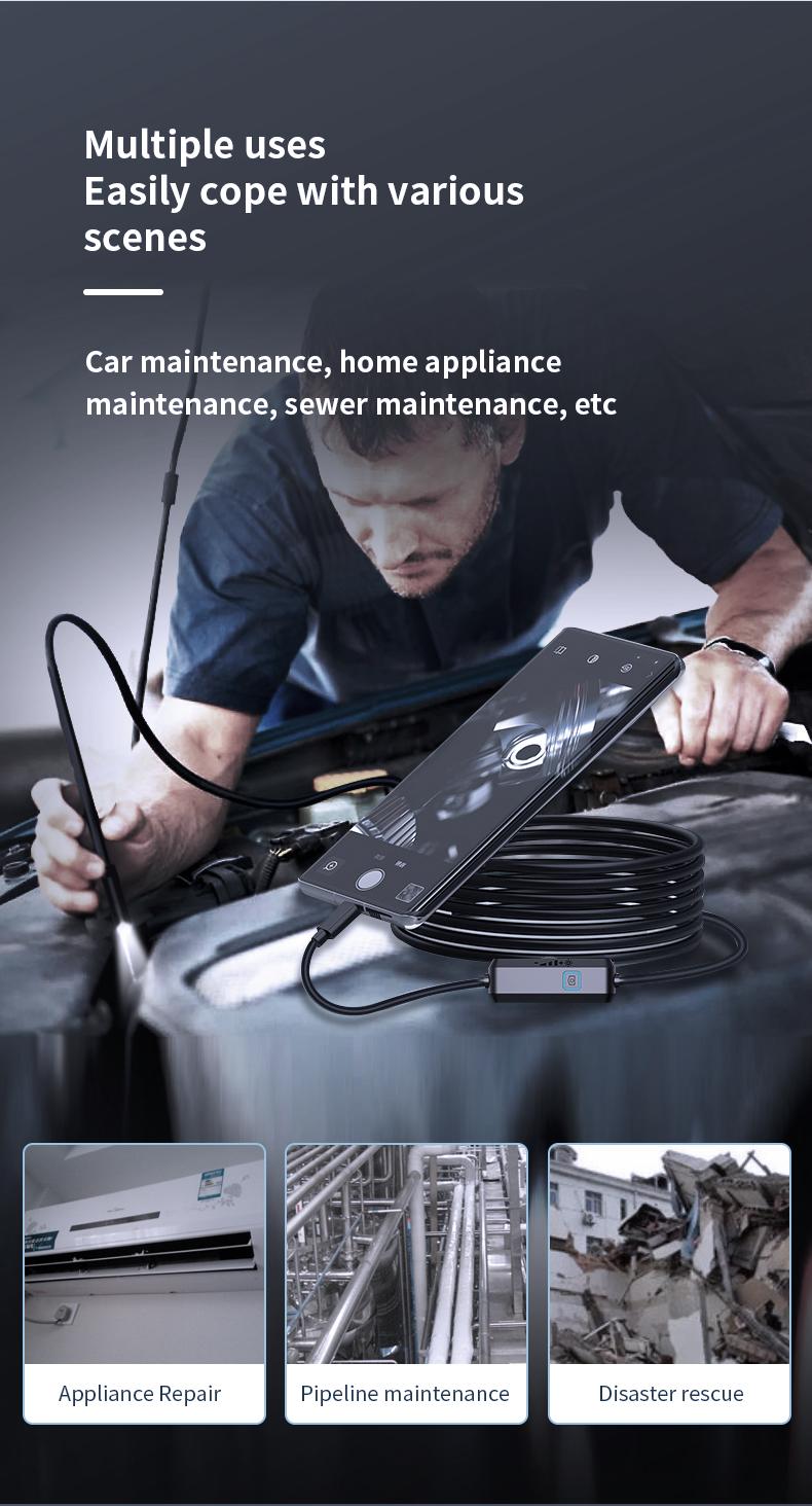 Endoscope Camera with Light,HD Borescope Tools,Adjustable LED Lights, Photo and Video Recording,Semi-Rigid Snake Camera, IP67 Waterproof Inspection Borescope for Android Phones and Laptops for Automotive Repair, Plumbing Sewer,HVAC,Men Tools Cool Gadgets