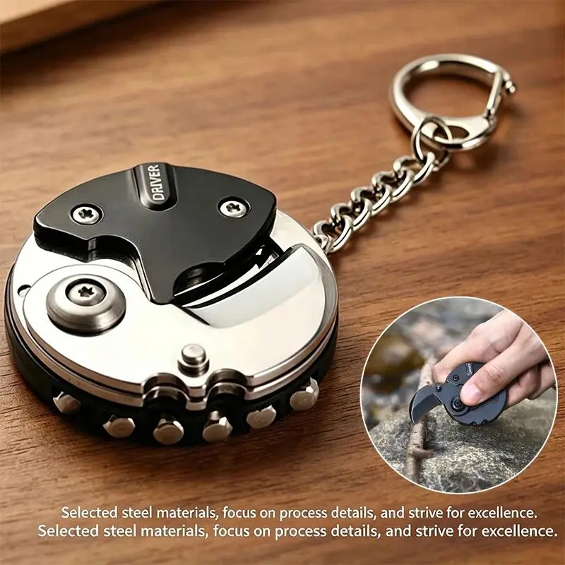 Portable 7‑in‑1 Keychain, Folding Pocket Knife with Screwdriver Bits, Outdoor Emergency Survival Tool Multi‑Function Gadget, Survival Supplies
