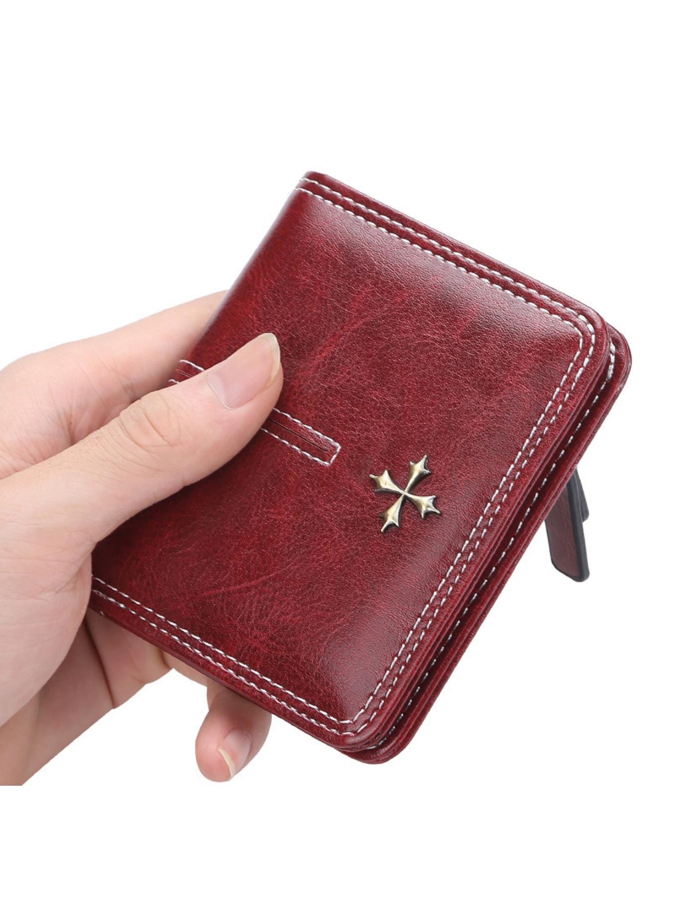 Women's Short Vertical Wallet, Vintage Fashion Style, Multiple Card Slots with Zipper Coin Pocket, Casual Daily Use Commuter Purse