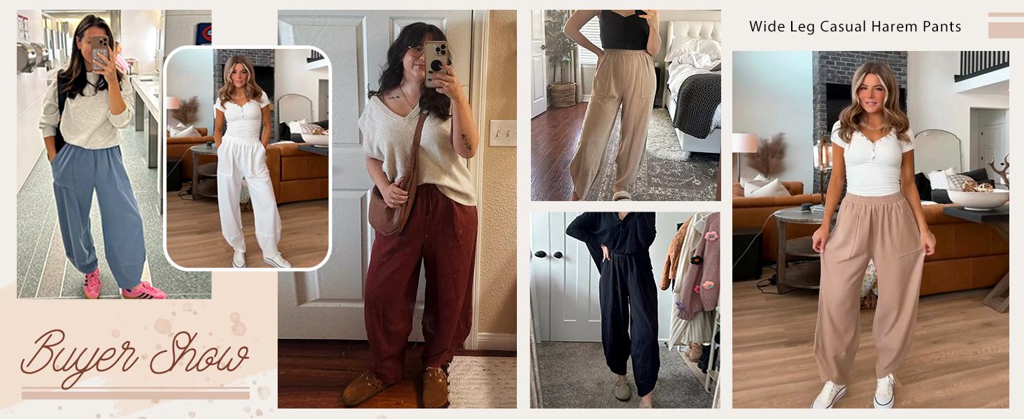 Molitree Womens Baggy Wide Leg Pants Casual Elastic Waisted Palazzo Harem Pants with Pockets Molitree Womens Baggy Wide Leg Pants Casual Elastic Waisted Palazzo Harem Pants with Pockets