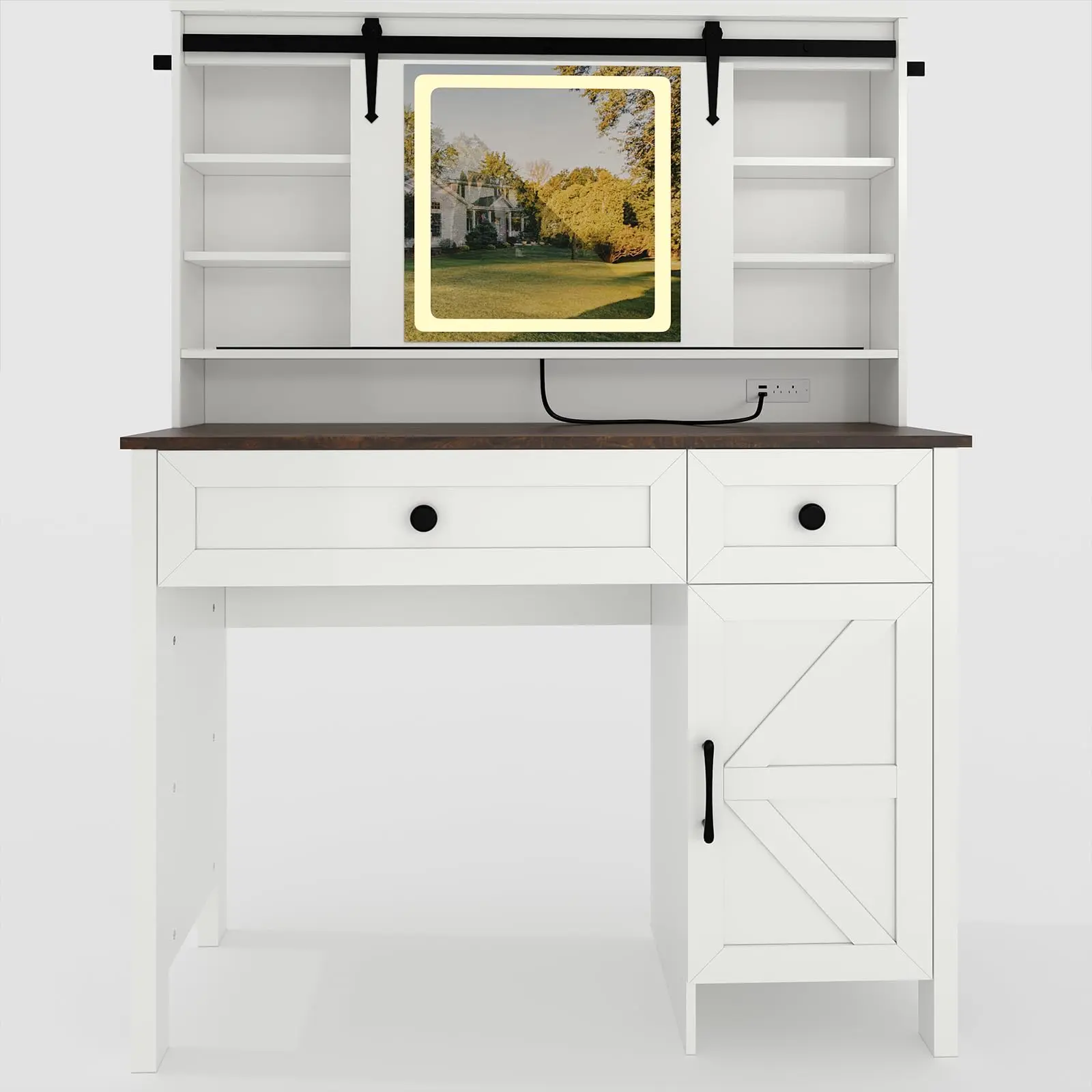 Garvee White MDF Dressing Table with Storage Cabinets & Drawers, Compact 118  Makeup Vanity Table for Bedroom