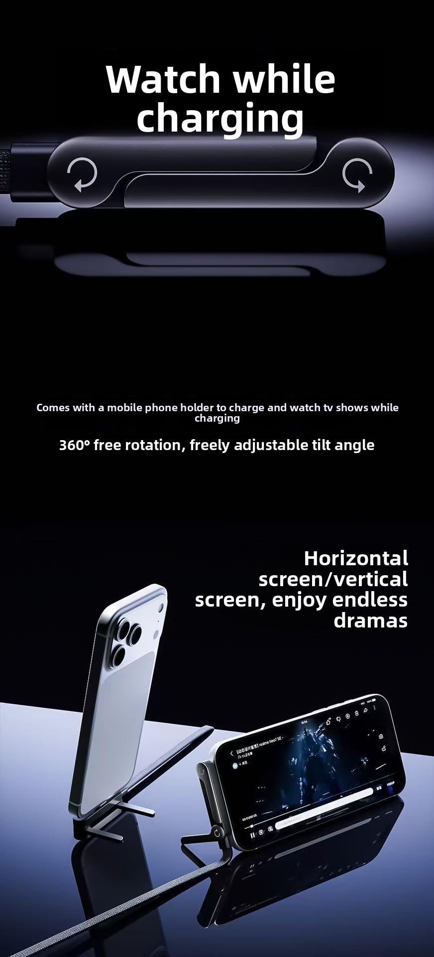 240W Fast Charging Foldable Phone Stand Cable for iPhone 17 Right Angle Quick Charge Cord