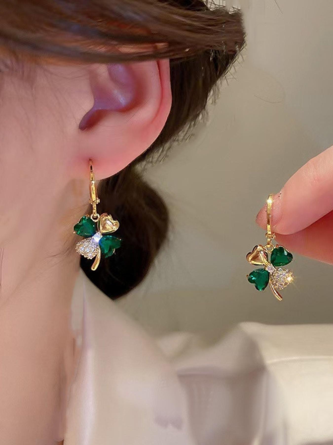 Elegant Rhinestone Four-Leaf Clover Earrings Set, Girls' Fashion Jewelry, Daily Wear Accessories, Perfect Birthday Gift