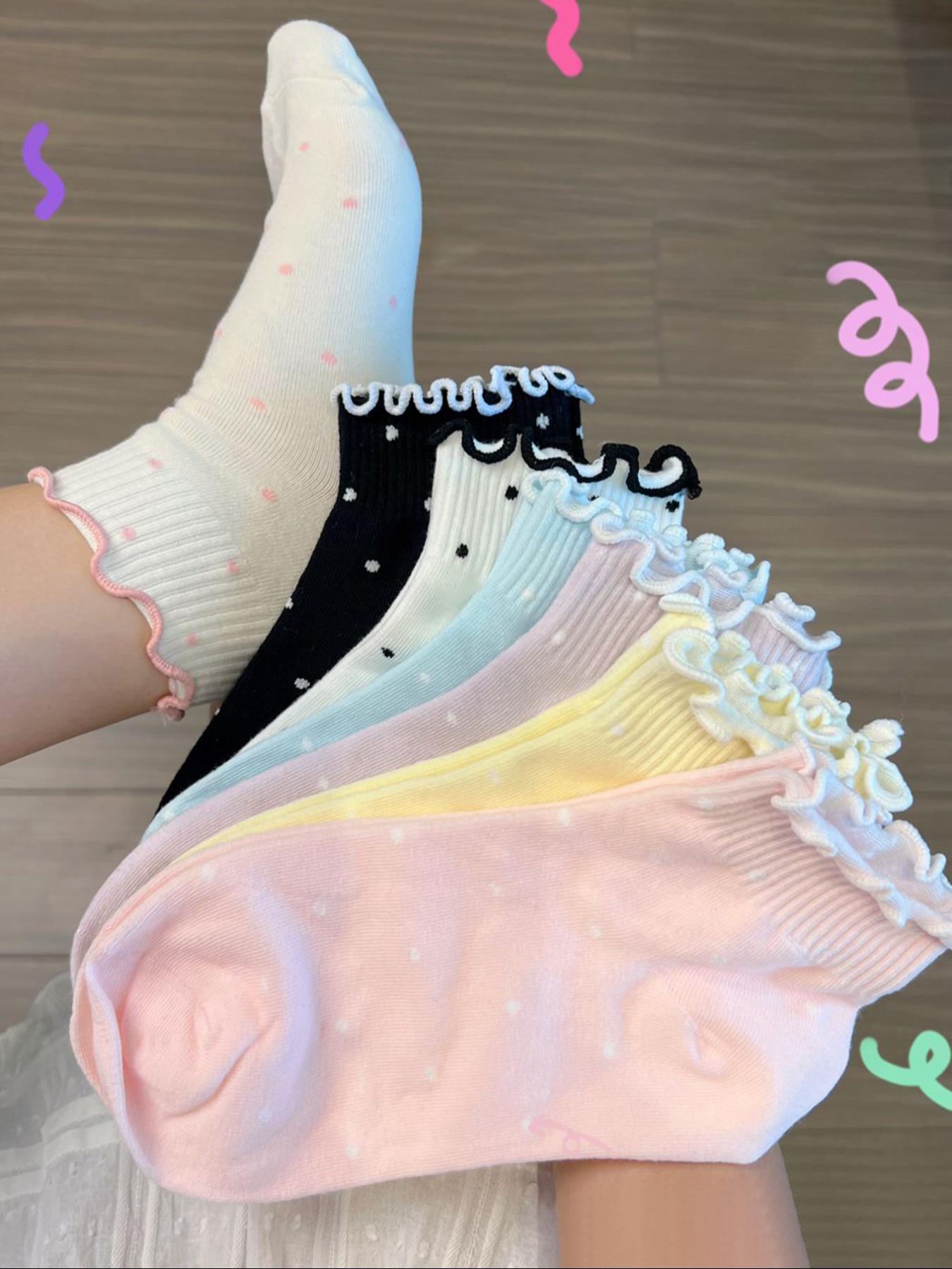 Women's Ankle Socks - Ankle-Length Casual Stylish Socks with Polka Dots, Embroidery, Lolita Look for Everyday Wear, 5/7/10-Pair Comfortable Packs, Anklesocks, Embroidered, Socks Set