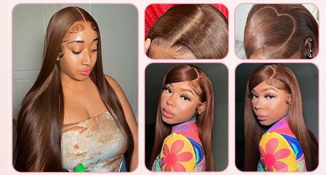 Tuneful 13x6 Lace Front Wigs Human Hair Orange Brown Hair Wig 180 Density HD Transparent Lace Frontal Human Hair Pre Plucked Hairline Orange Brown Color 32 Inch