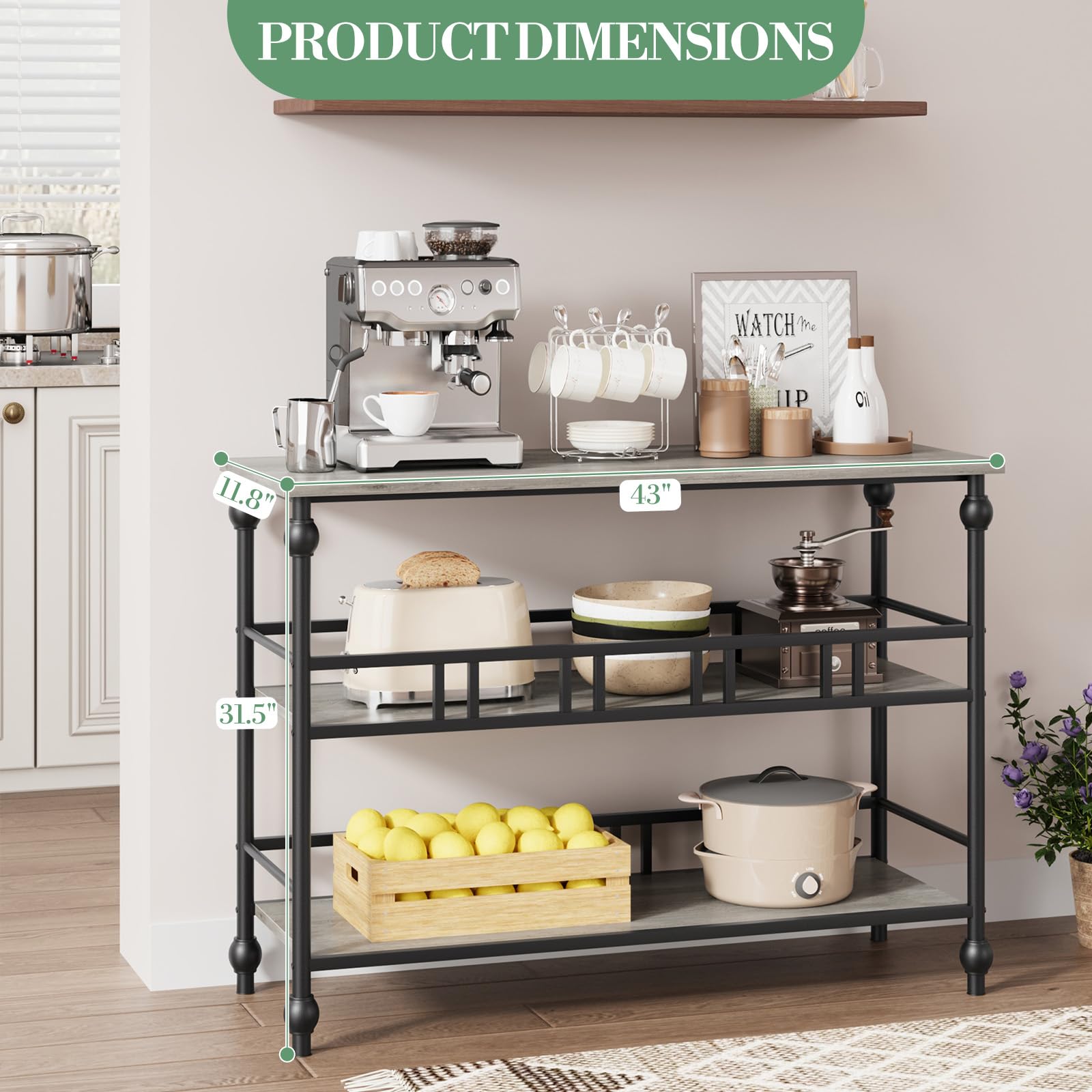43" Extra-Space 3-Tier Console Table Narrow Sofa Side Table with Ample Shelves for Living Room, Hallway & Bedroom