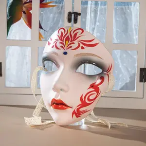 Antique COS Beautiful Woman Mask Full Face Hand-painted Decorative Hanfu Accessories Props