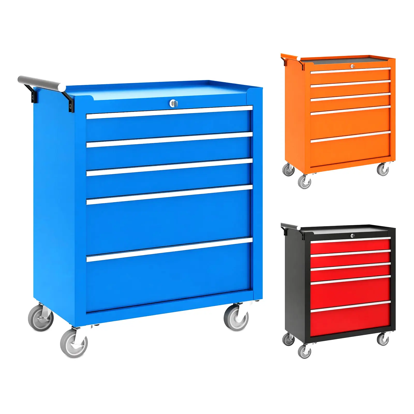 5-Drawer Rolling Tool Cabinet, Portable Tool Storage Cart with Locking Mechanism, Parking Brake, Multifunctional Tool Chest for Garage, Warehouse, Workshop, Black