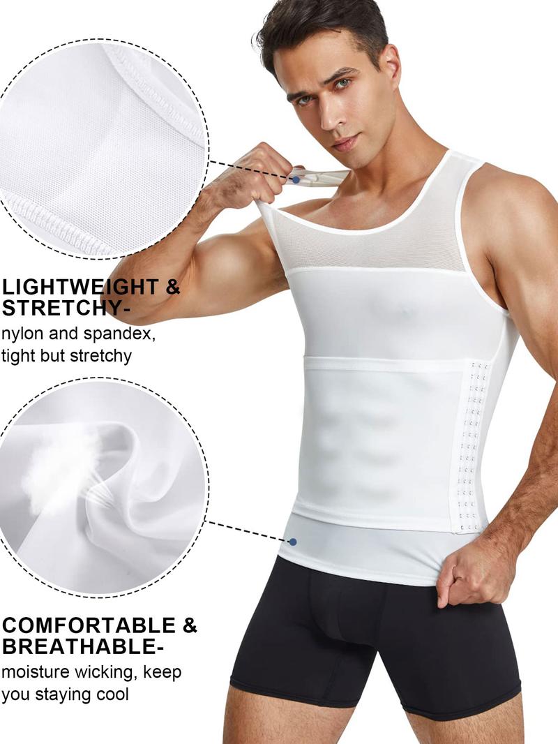 Men's Plain Contrast Mesh Compression Shapewear Body Sculpting Tank Top, Adjustable Tummy Control Compression Top, High Stretch Underwear Shaper for Men