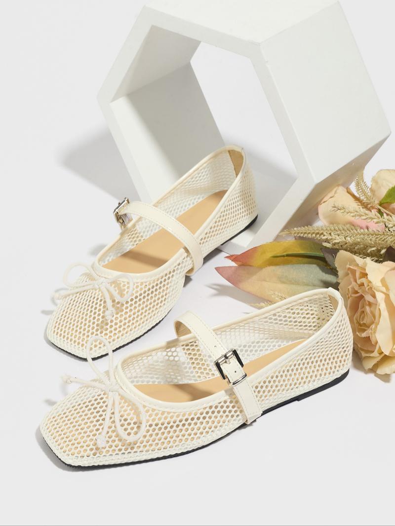 Women's Fashionable Solid Color Hollow Out Design Mary Jane Shoes, Casual Comfortable Breathable Flat Shoes for Summer, Lightweight Comfortable Shoes for Daily Wear, Girl, Mary Jane Flats