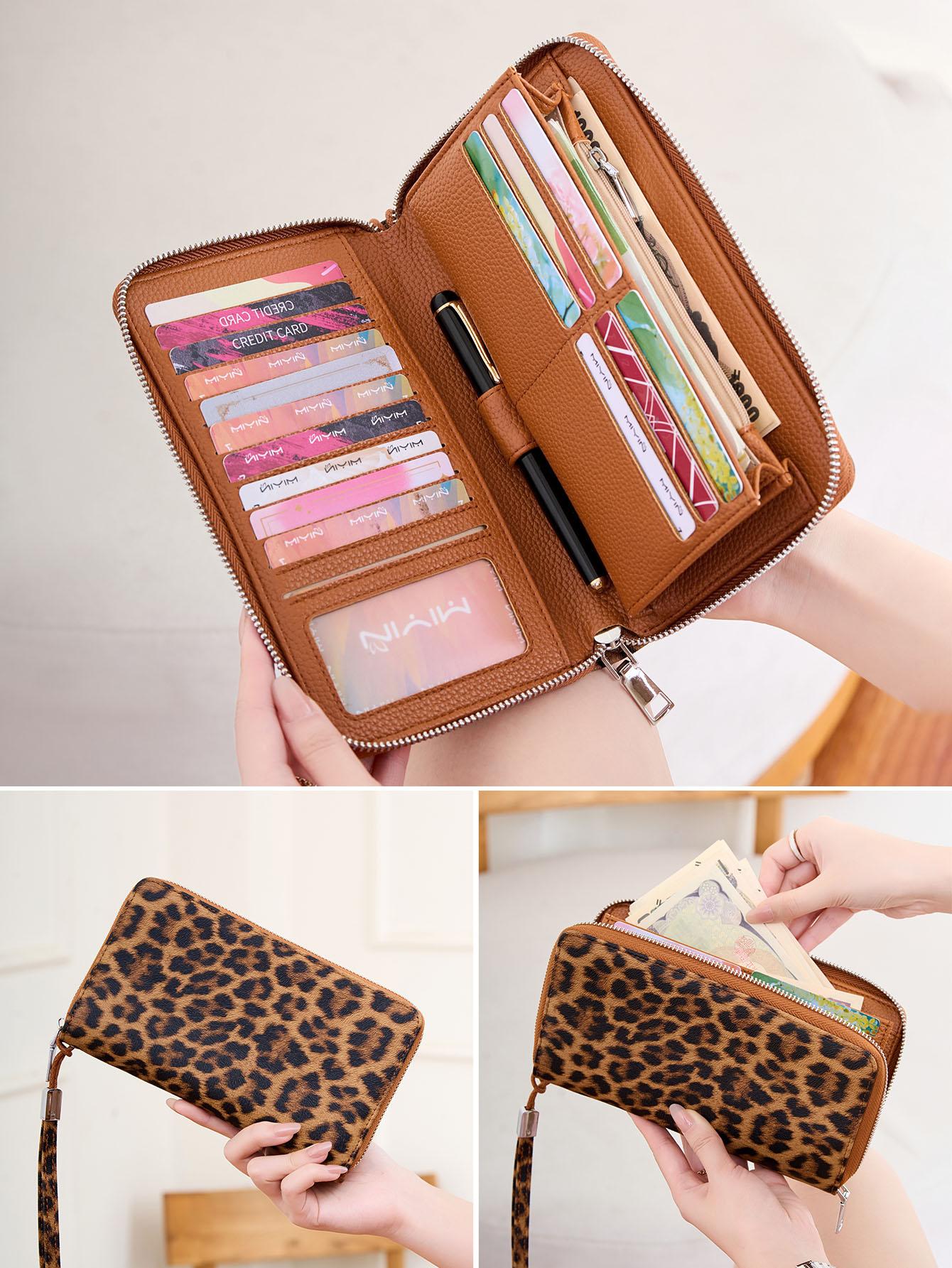 Fashion Leopard Pattern Long Wallet, Casual Versatile Zipper Phone Wallet, Portable for Women & Girls for Daily Use, Fashionable Wallet
