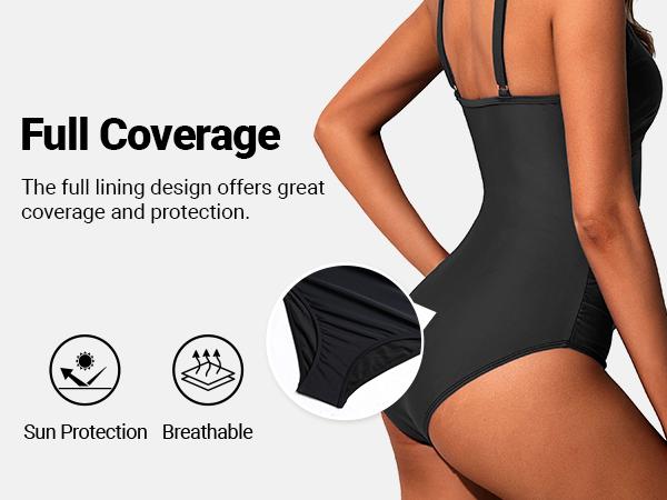 Holipick Women High Neck One Piece Swimsuit Tummy Control Bathing Suit Modest Swimwear