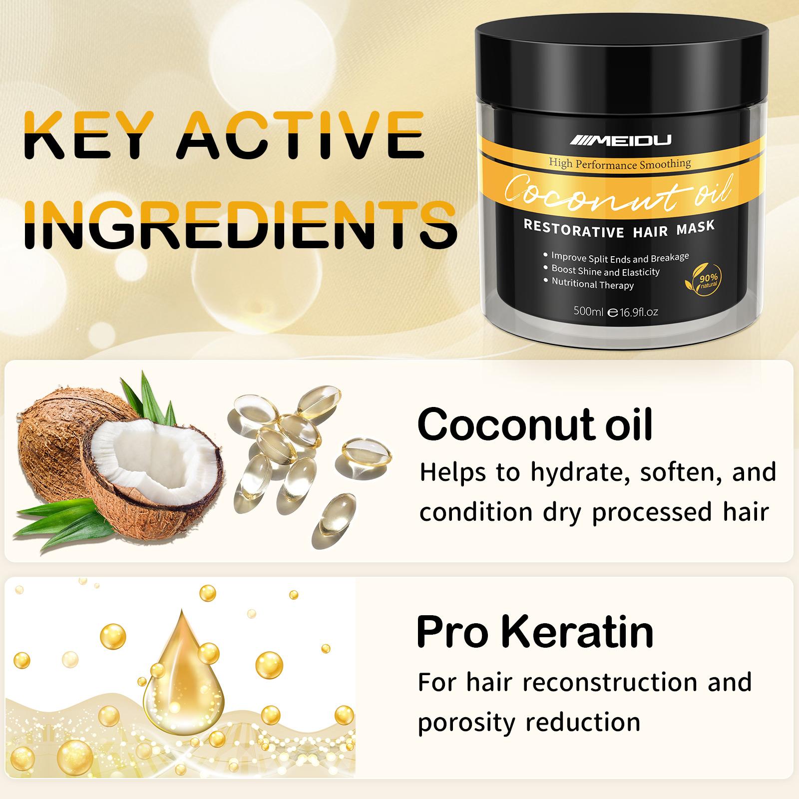 MEIDU Keratin Hair Mask,Collagen Hair Treatment,Ginseng Nourishing Repair,Coconut Oil Deep Conditioning,Smooth Moisturizer Hydrating