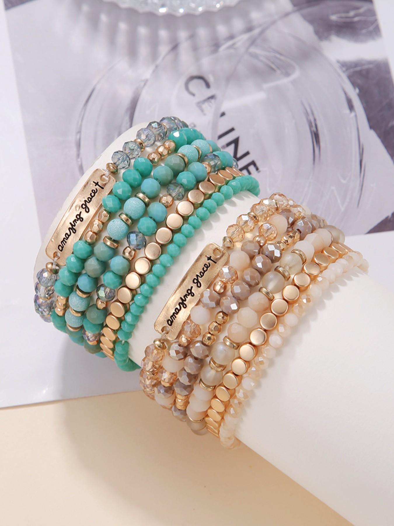 6 Piece Boho Acrylic Bracelet Set, Handmade Beaded Stackable Bracelets, Fashion Personalized Jewelry for Daily Wear, Versatile Accessories