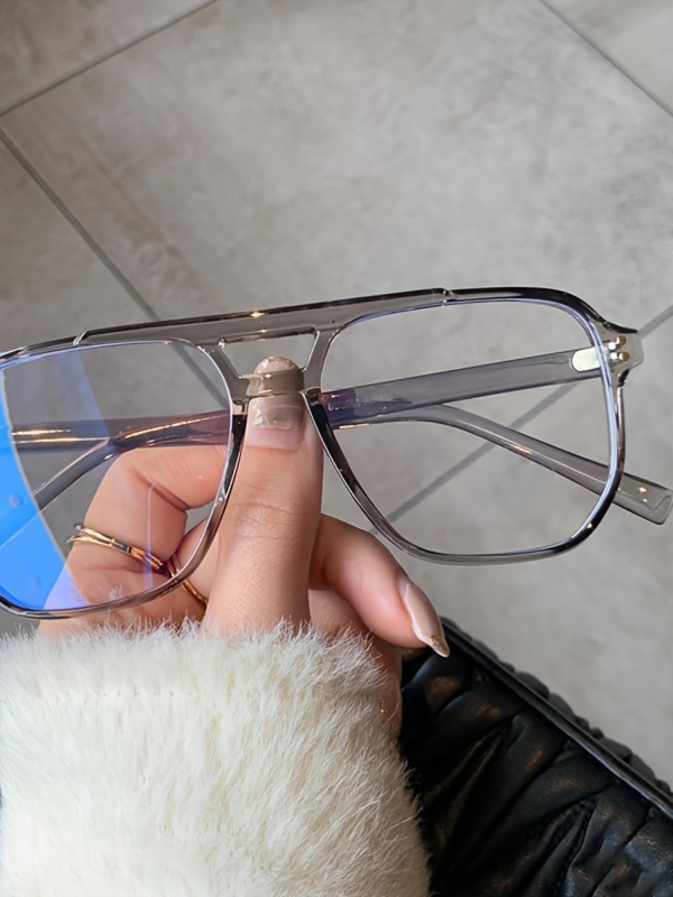 Double Bridge Large Frame Glasses, Full Rim Fashionable Academic Style, Trendy Plain Lenses, Party Hip Hop Punk Eyewear