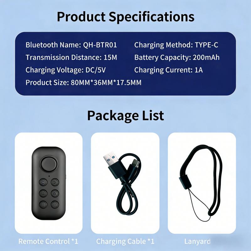 Unlock a whole new shooting experience! This mobile phone remote control supports long-range operation up to 15 meters, handling everything from taking photos and recording videos to adjusting zoom and liking videos. With its multi-functional capabilities