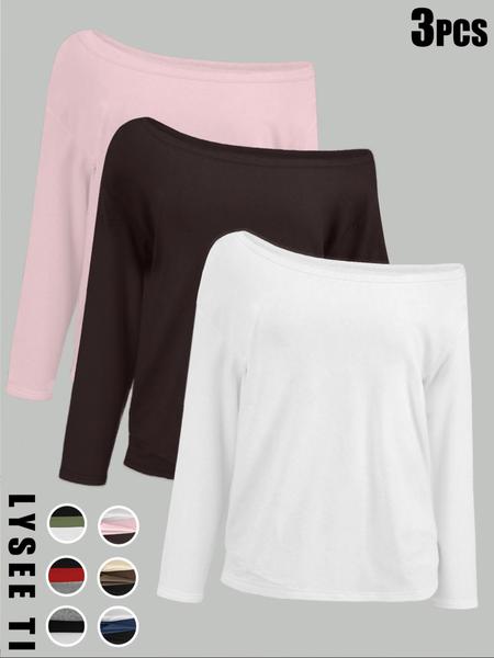 26 Valentine's Day 3pcs women's casual simple pullover, women's black, white, gray, multi-color three piece set, long sleeved top