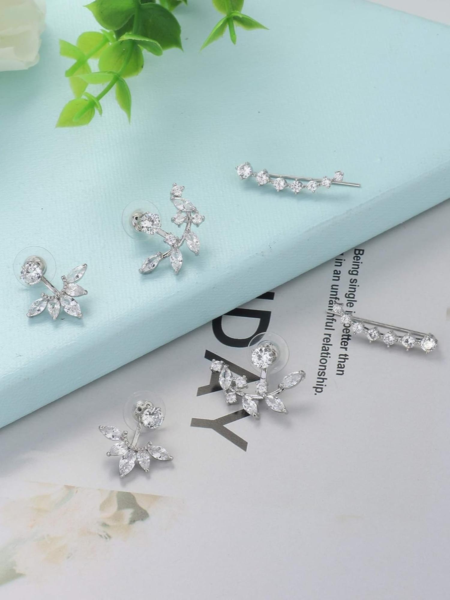 5 Pairs Rose Golden Silvery Minimalist Earring Set for Women Men Chain Threader Wrap Tassel Ear Cuffs Ear Climbers Lotus Flower Jackets Sleek Understated Style Lightweight Skin-Friendly for Daily Wear Work Dates Various Casual Formal Occasions