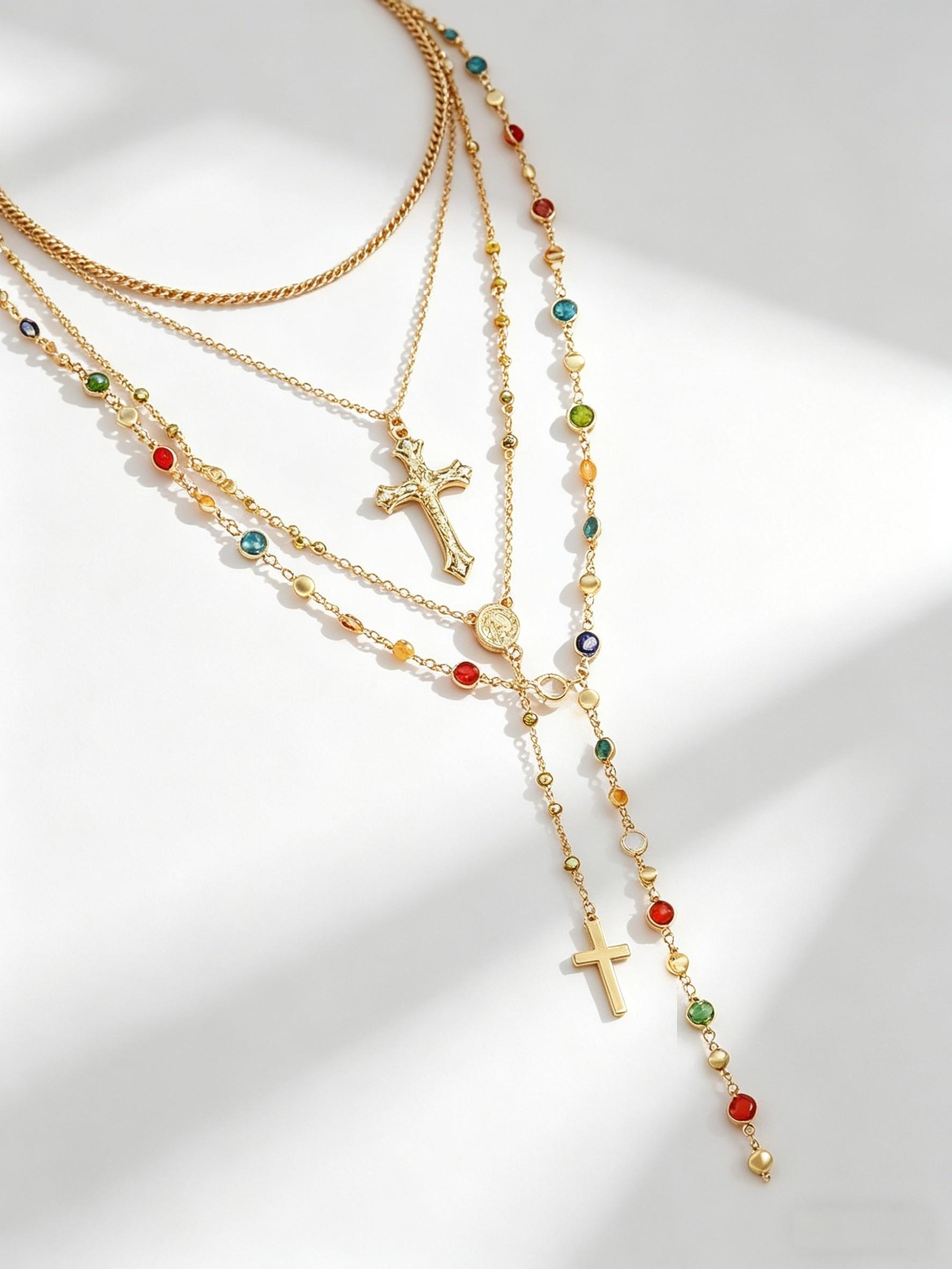 4 Piece Layered Cross Necklace Set, Y2K Gothic Punk Jewelry, Graduation Gift, Music Festival Accessory, Everyday Wear