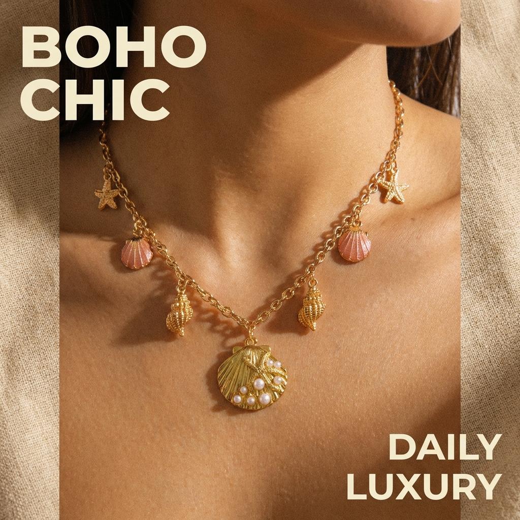 Boho Beach Style Starfish Shell Necklace, Versatile Dolphin Pendant, Perfect for Coastal Vibes, Ideal for Summer