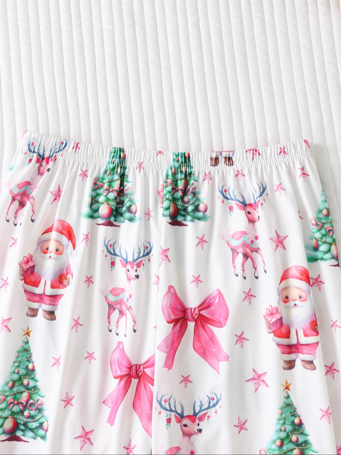 Two-piece Set Women's Christmas Print Button Front Pocket Shirt & Elastic Waist Pants Pyjama, Casual Comfy Long Sleeve Collared Top & Trousers Pajama Set, Women's Sleepwear for Spring & Fall