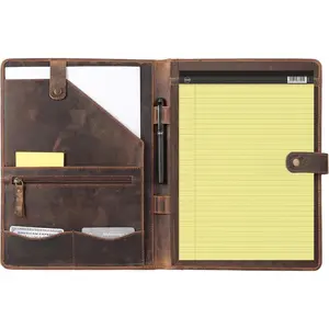 Leather Portfolio Folder with Luxury Pen and Button Closure Business Padfolio for Professionals Vintage Organizer with Legal Pad Holder & Card Slots (Distressed Tan)