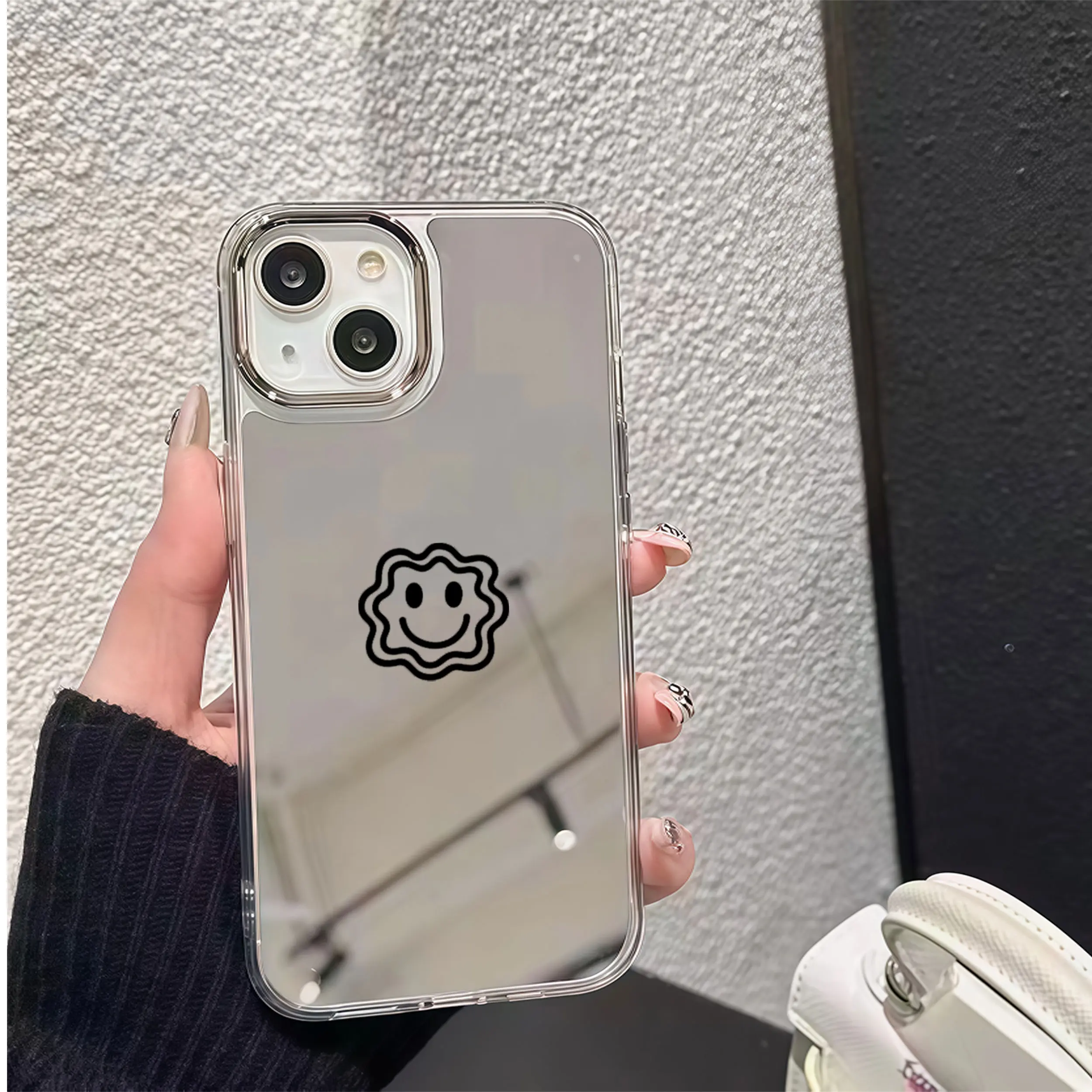 Phone Case - A Minimalist Smiley‑Face Mirror Phone Case That Doubles as a Handy Outdoor Makeup Mirror, For iPhone 17/16/15/14/13/12/11 Series  #BackToSchool #YGJMEHYBQ1
