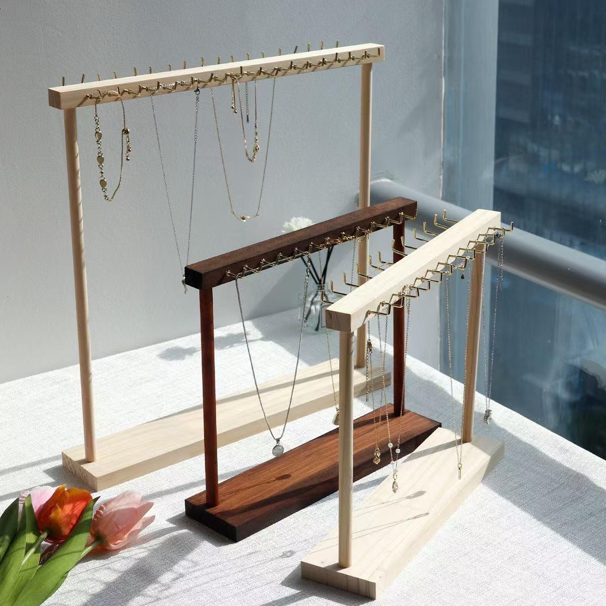 Solid wood double-row hook jewelry display rack Double Tiers
