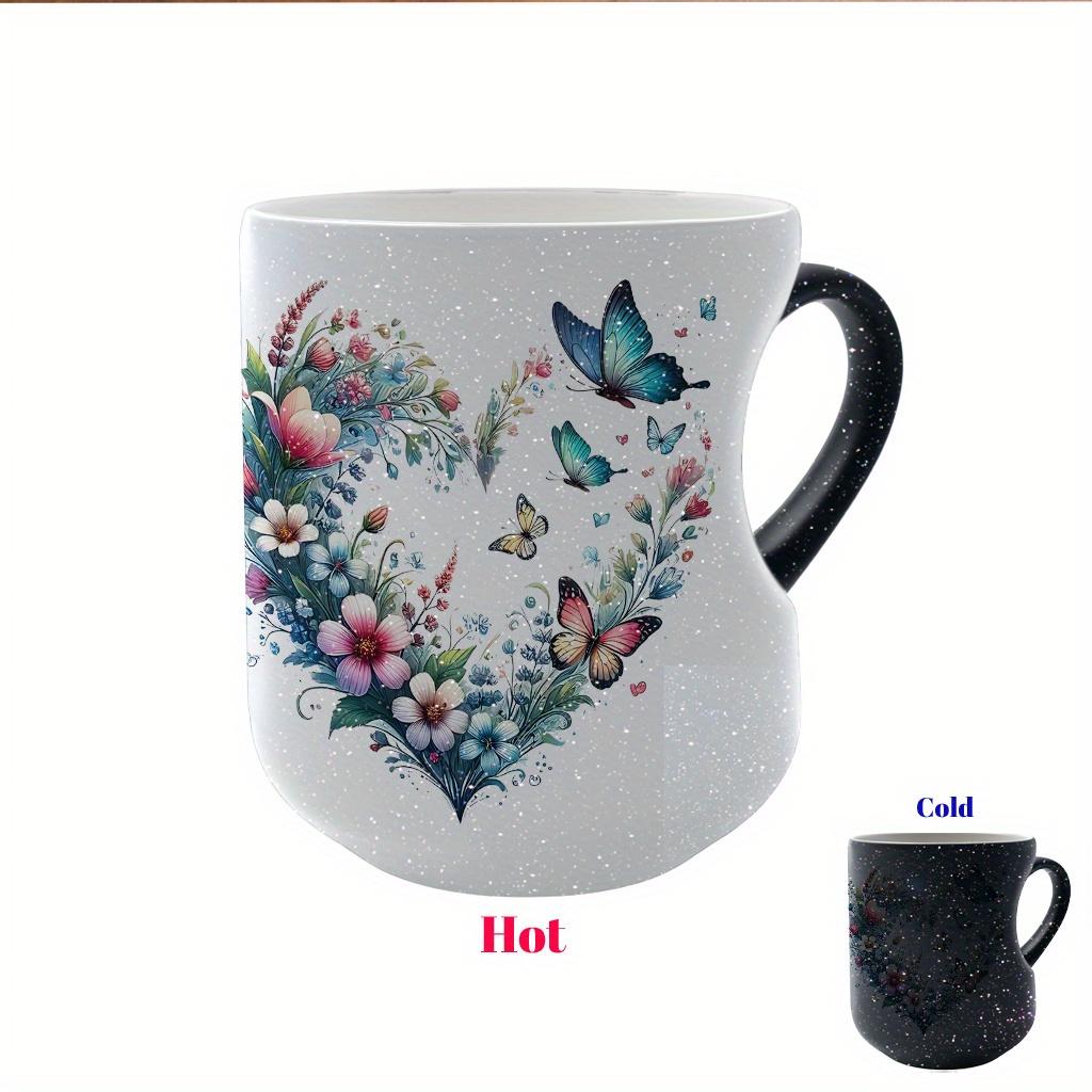 Heat Sensitive Ceramic Cup - Charming Color Changing Love Handle Cup (11 oz/330 ml) | Ideal Holiday Gift for Friends, Perfect for Christmas and Thanksgiving