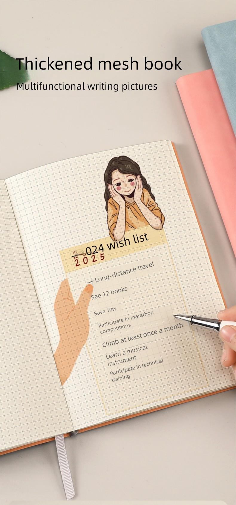 A5 Grid Notebook, Multifunctional Graph Paper Journal, Ideal for Students, Math & Engineering, Drawing Sketchbook, Writing School Supplies, Durable Drawing Notebook