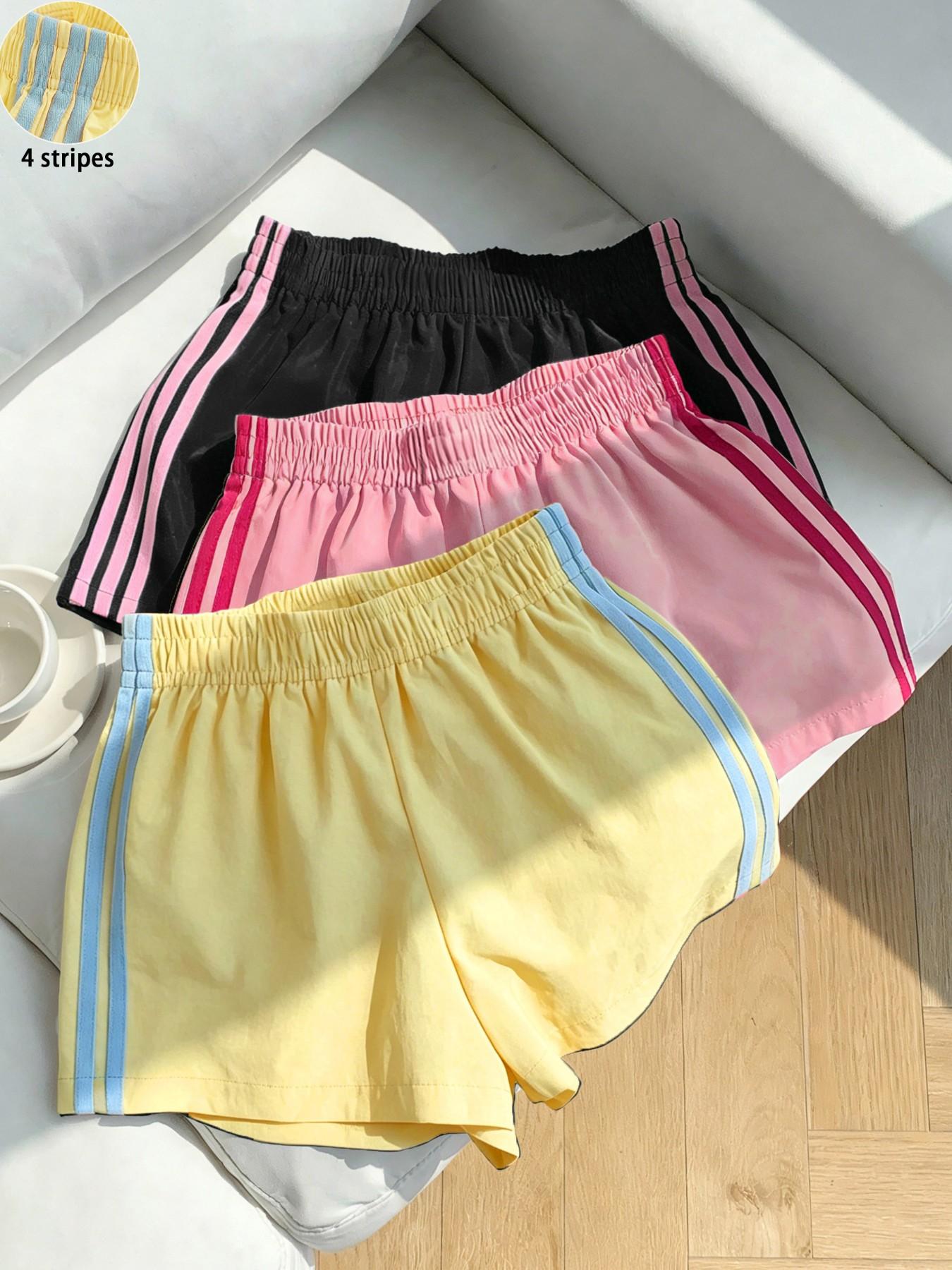 Women's Summer Striped Shorts, Casual Loose-Fit, 4-Stripe Design, Perfect for Office & Parties, Versatile Fit, Ideal for Warm Weather